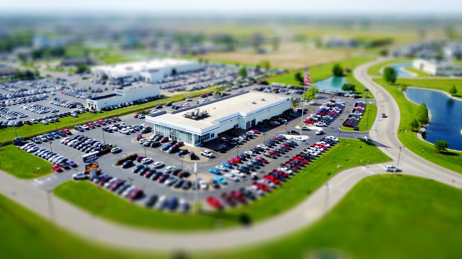 A car dealership seen from above