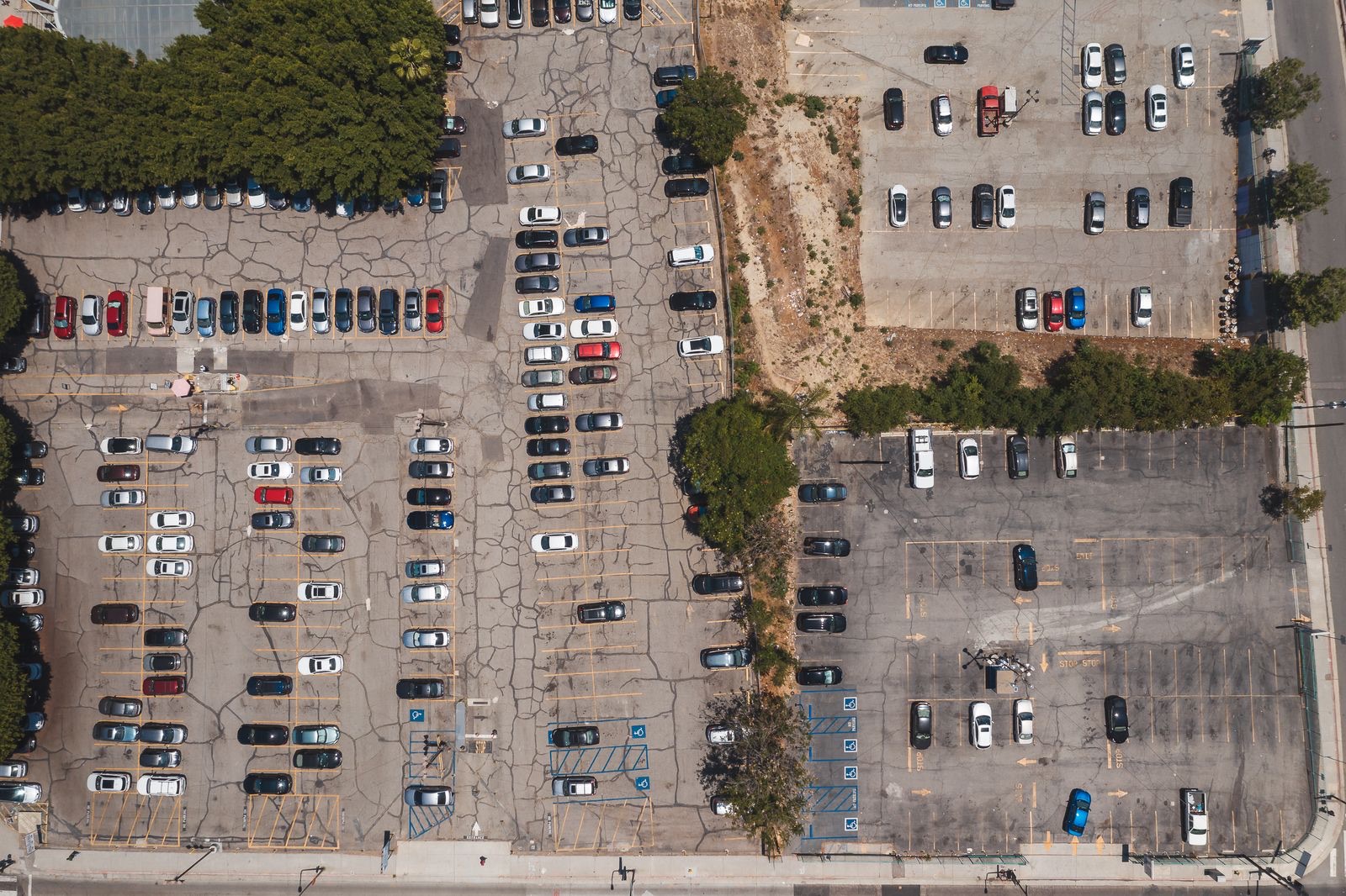 A parking lot seen from above