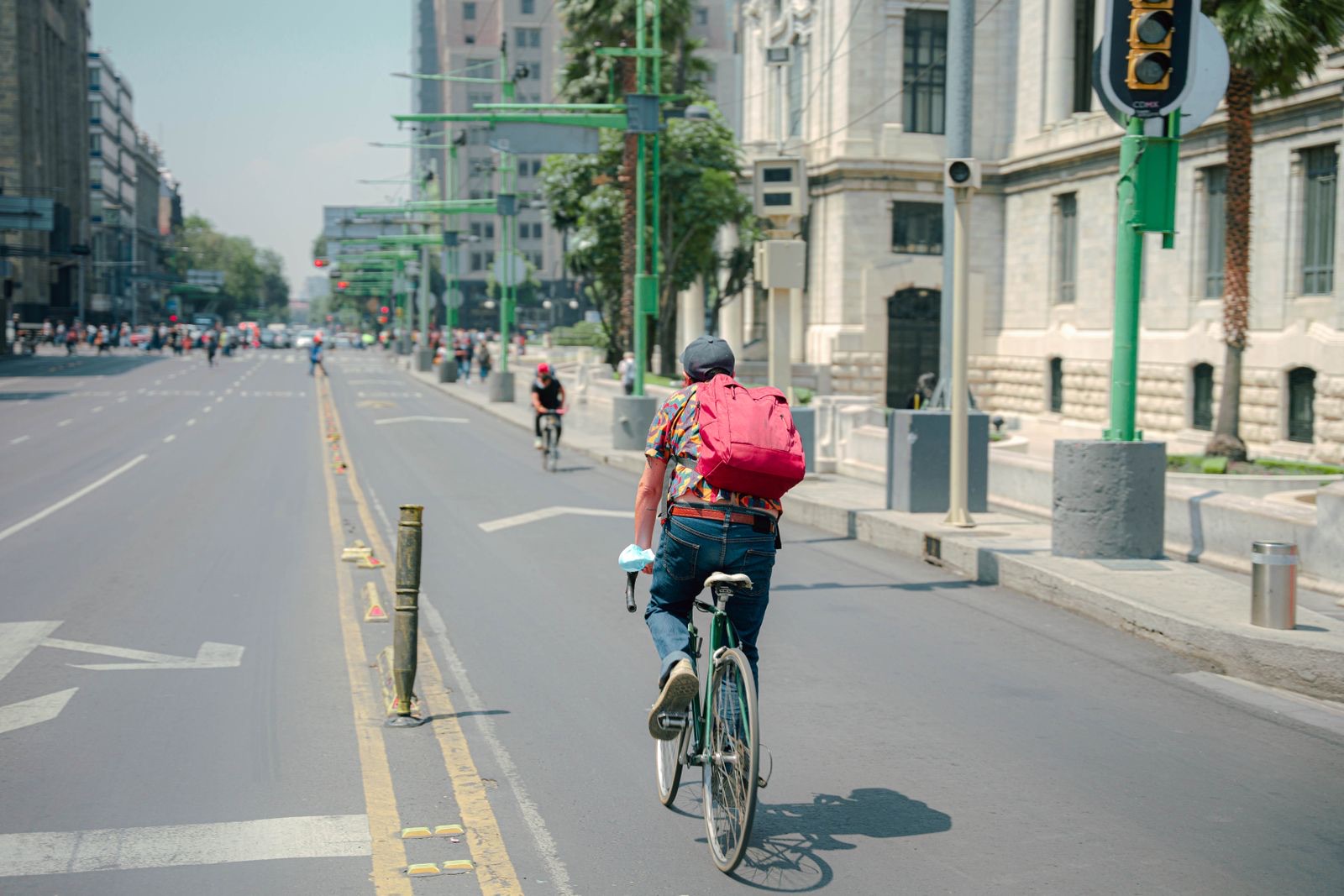 Cycling down a quiet city street