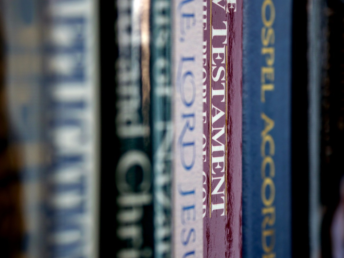 Red blue and white books
