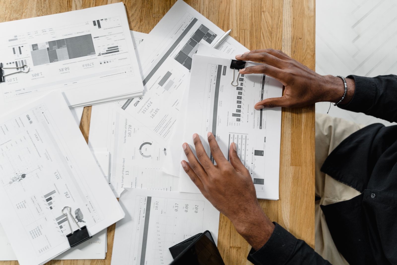 Reviewing paperwork at a desk