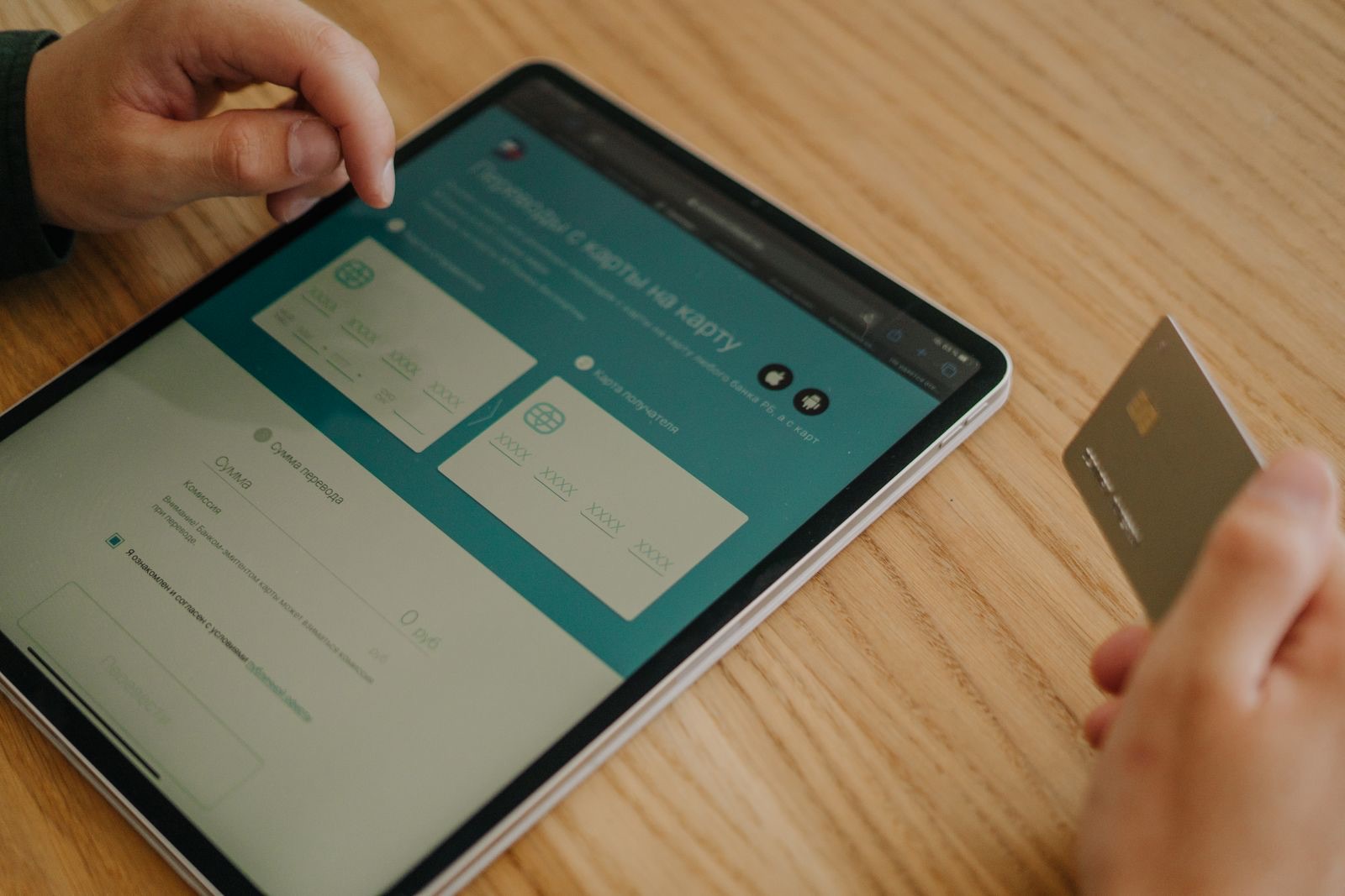 Shopping online with a tablet and a card