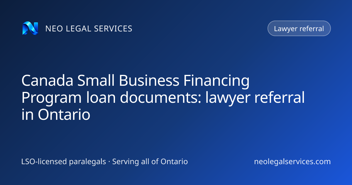 Canada Small Business Financing Program loan documents: lawyer referral ...