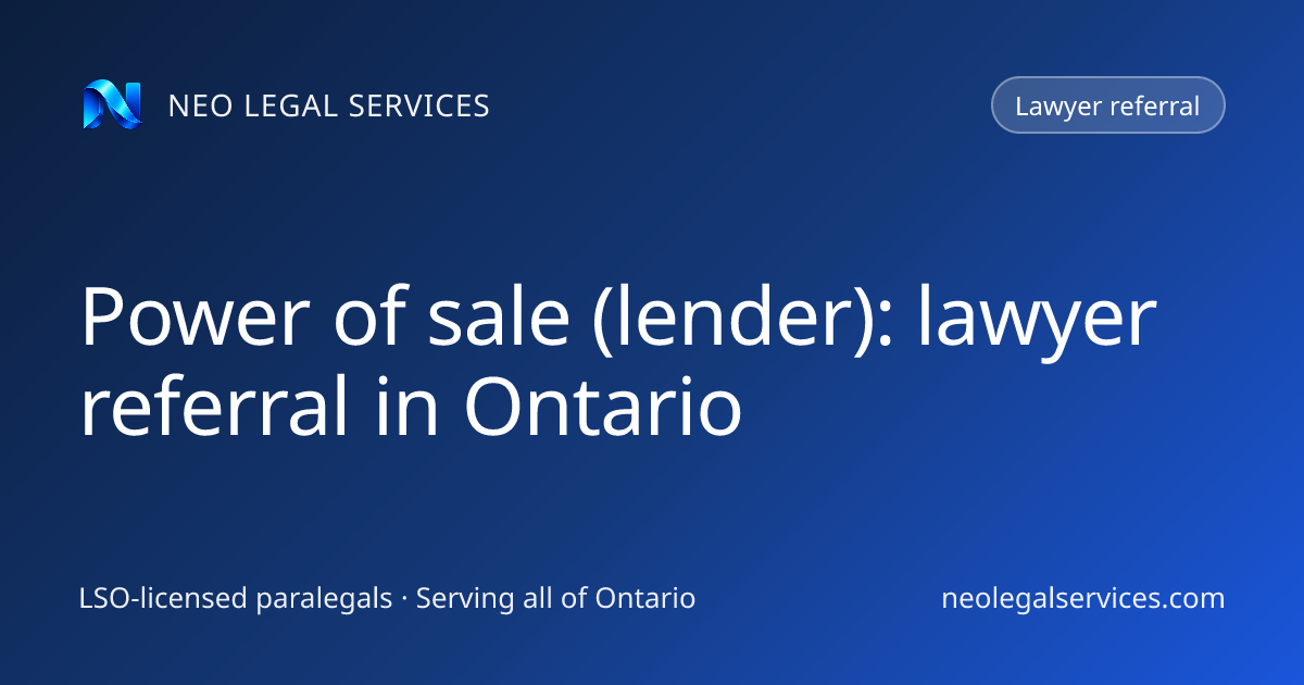 Power of sale (lender): lawyer referral in Ontario
